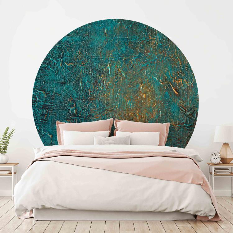 Round wallpaper Azure Mirror - Turquoise Abstraction With Visible Paint Structure