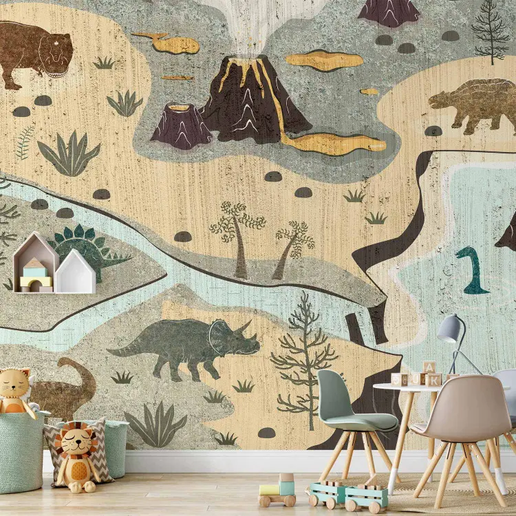 Jurassic World - Dinosaurs on a Map in Pastel Colors