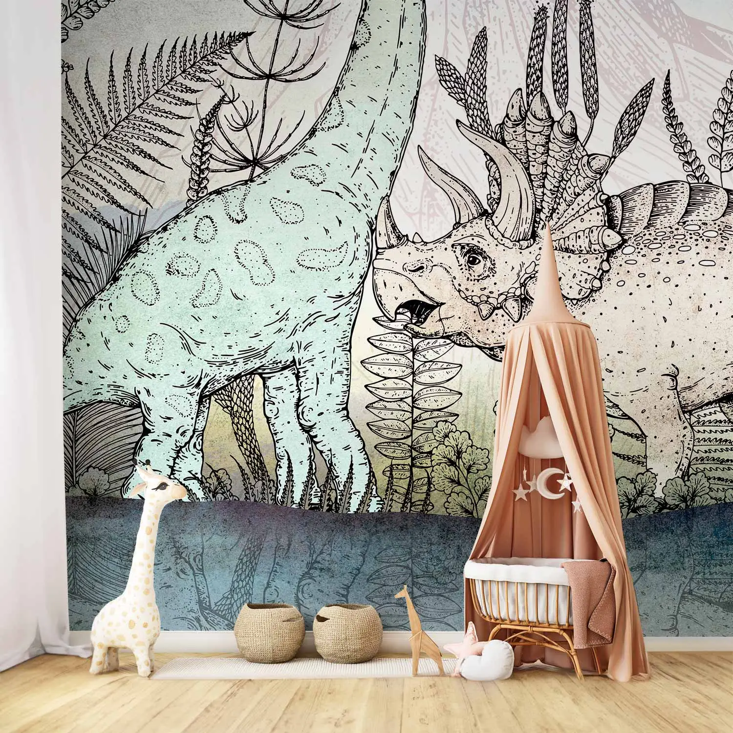 Stickers Muraux Dinosaures 3D Pour Chambre D’enfant – Triceratops Et T-Rex, Autocollants Vinyle Amovibles, 2 Feuilles 90 Cm - 2