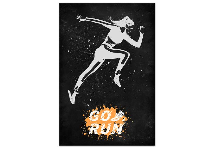 Canvas Print Running Woman (1-piece) - motivational caption on a black background