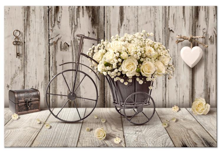 Canvas Print Secret Bouquet (1-piece) Wide - bicycle and flowers in vintage style