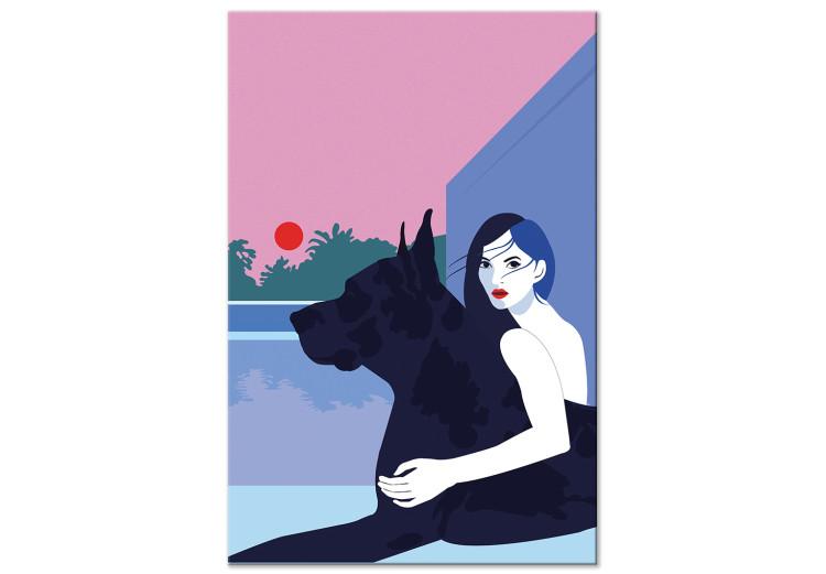 Canvas Print Woman with Dog (1-piece) - minimalist vector illustration