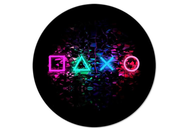 Round Canvas Print Fun Symbols - Neon Console for the Player on a Black Background