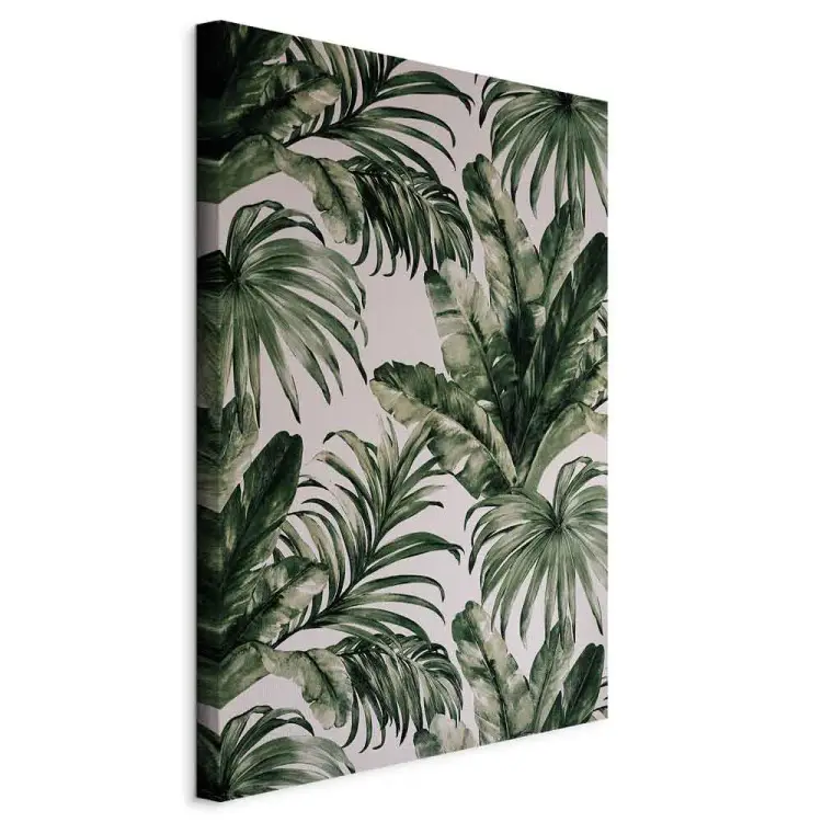 Tropical Nature - Dark Green Large Leaves on a Gray Background