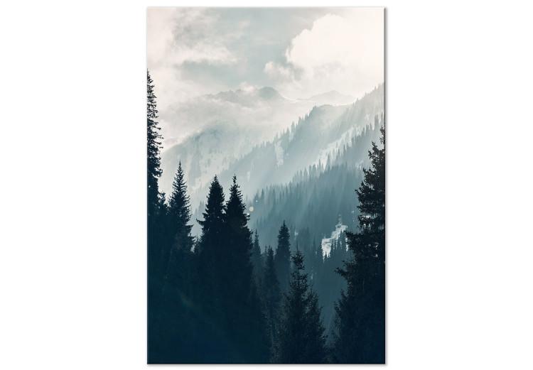 Canvas Print Landscape - Snow-Capped Mountains Covered With Christmas Trees on a Sunny Day