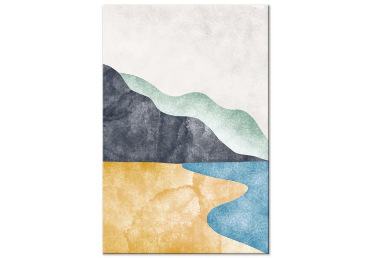 Canvas Print Abstract Landscape - Beach, Mountains and Ocean Against a Light Gray Sky
