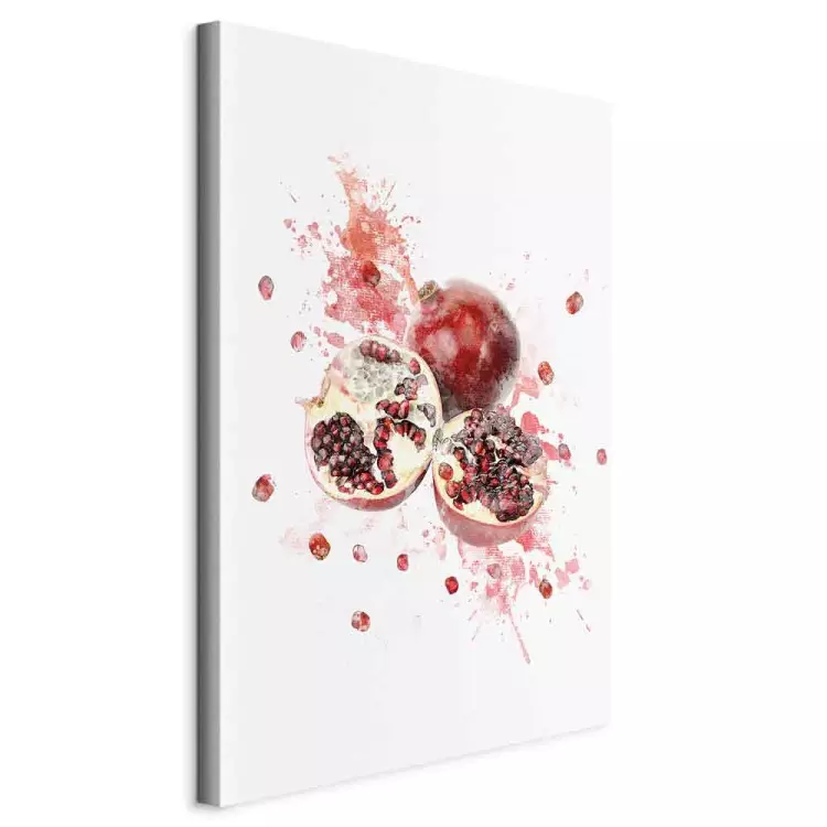 Pomegranate - Red Fruits on a Watercolor Stain of Color