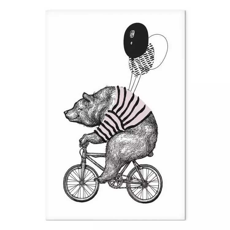 Bear on a Bicycle Black and White Funny Drawing for Children