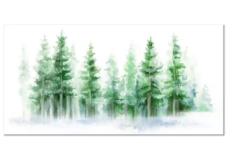 Spruce Forest - Trees Painted With Watercolor in White and Green Colors