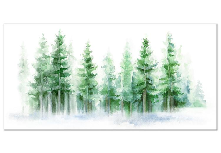 Canvas Print Spruce Forest - Trees Painted With Watercolor in White and Green Colors