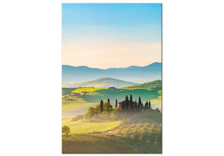 Canvas Print Tuscany Landscape - Photo of Green Fields at Sunrise