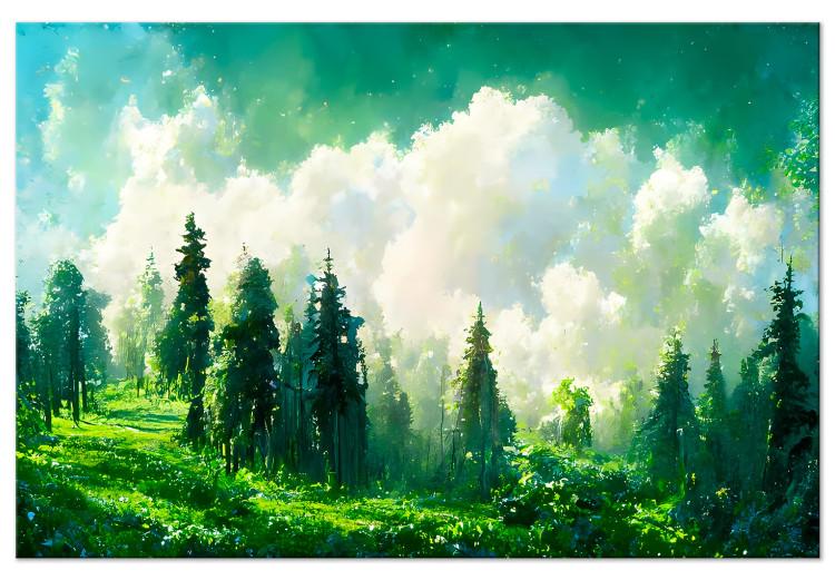 Canvas Print Mountain Landscape - Trees on a Mountain Slope Painted With Watercolor
