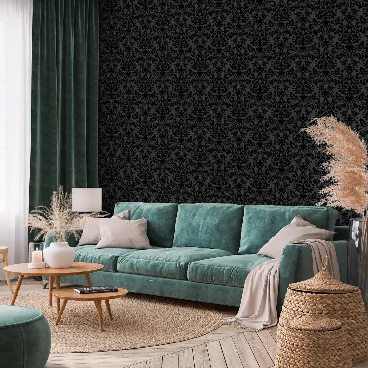 Cheap Wallpaper Strong Pattern - Shapes With a Floral Motif on a Black ...