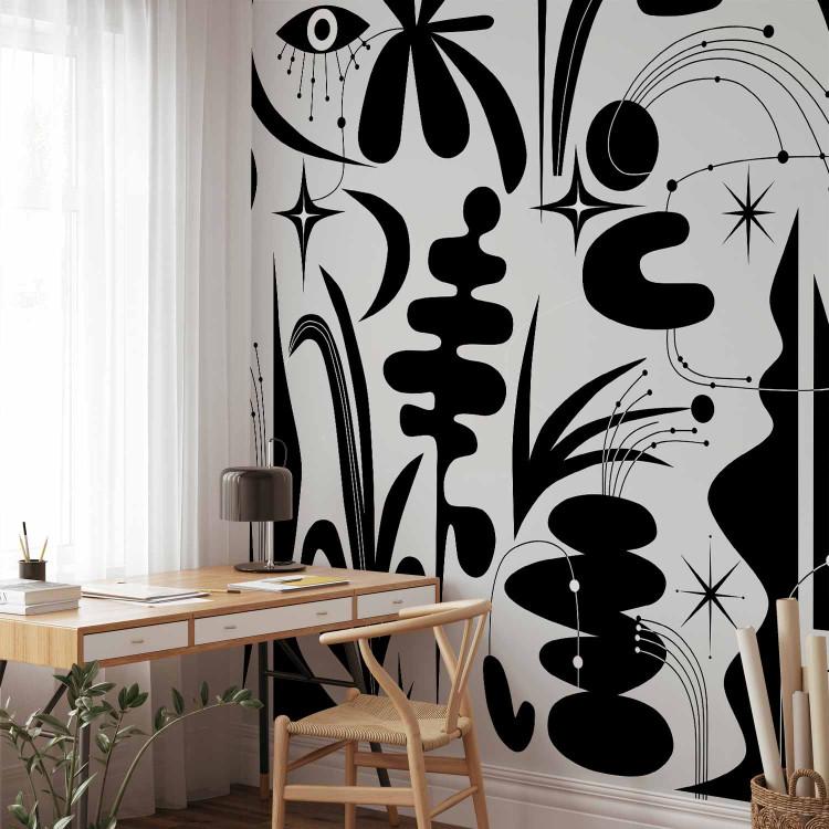 Wall Mural Abstract Composition - Black, Geometric and Floral Shapes