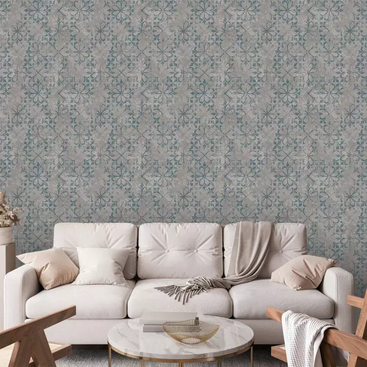 Pattern - Blue, Slightly Blurred Pattern With a Flower Motif on a Gray Background