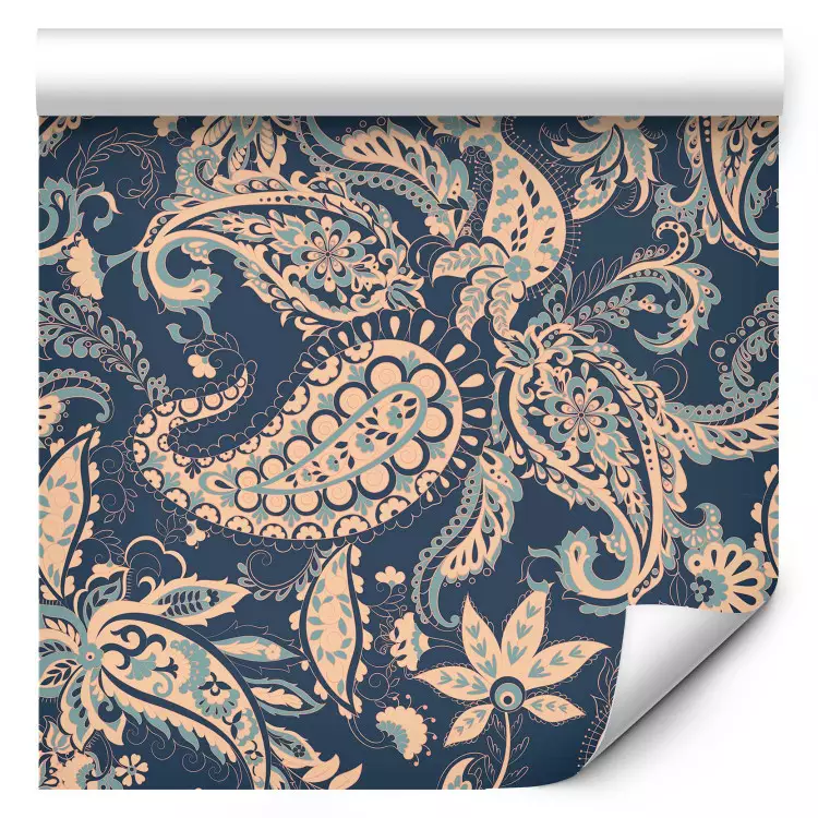 Indian Ornament - Floral Pattern Richly Decorated on a Blue Background