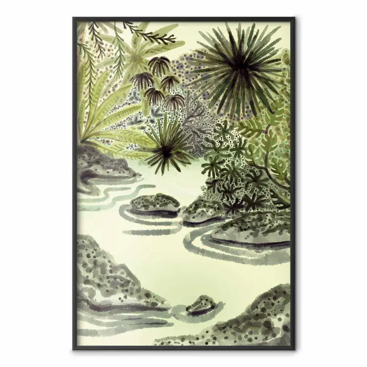 Tropical Lake - Watercolor Landscape in Shades of Green