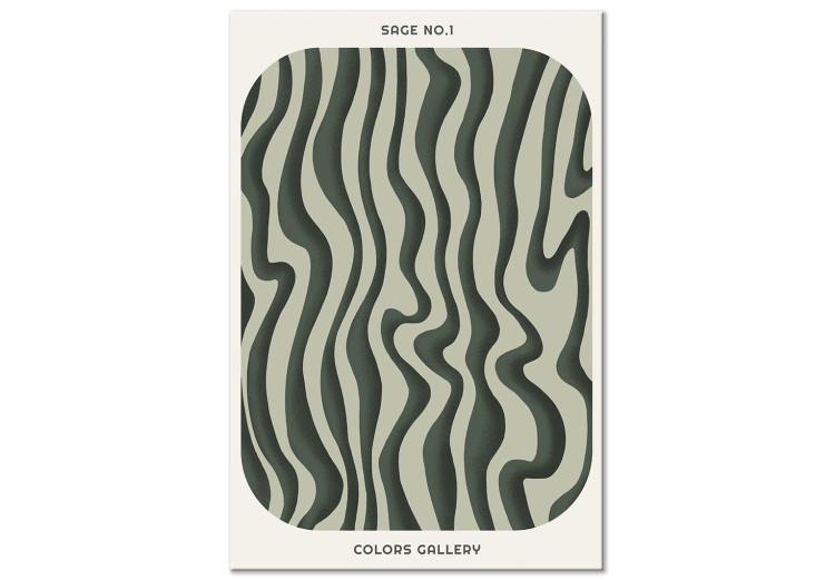 Canvas Print Green Stripes - Wavy Irregular Shapes With a Signature