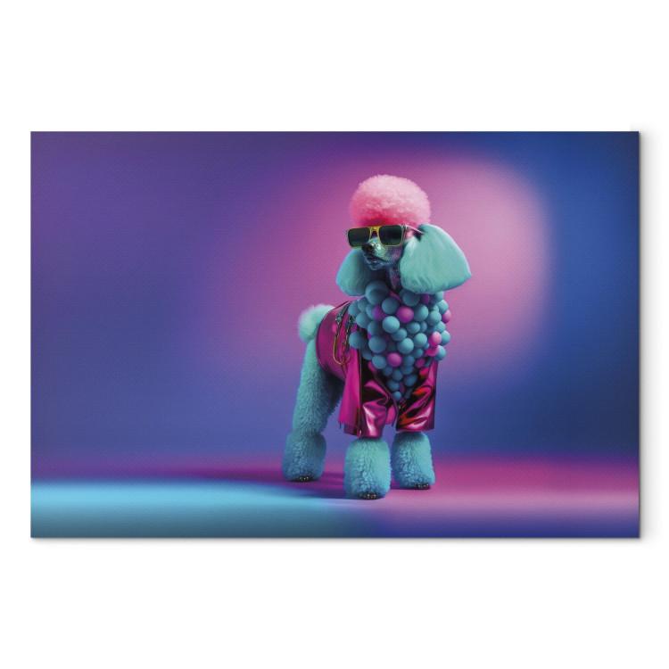 Canvas Print AI Dog Poodle - Fluffy Animal in a Fashionable Colorful Outfit - Horizontal