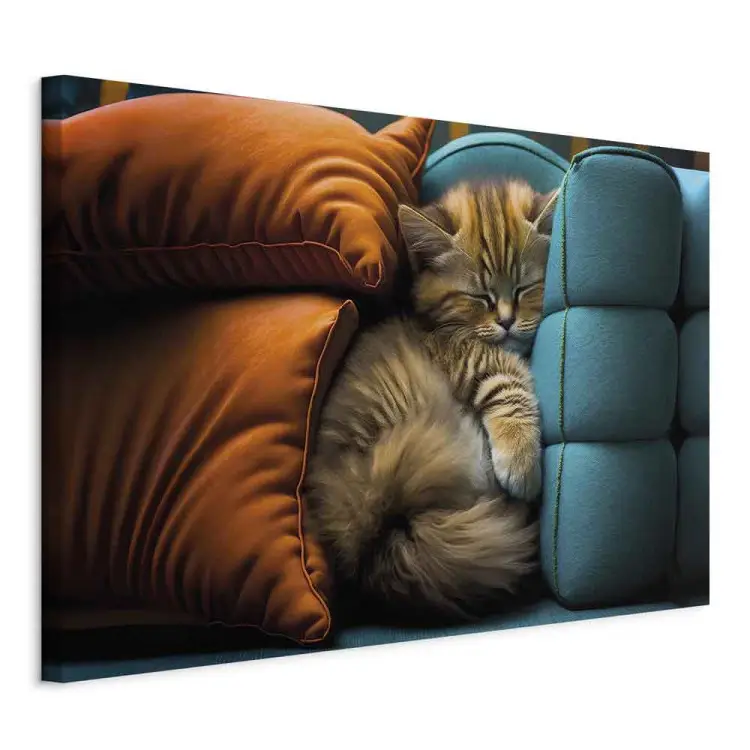 AI Cat - Cute Animal Sleeping Between Comfortable Pillows - Horizontal