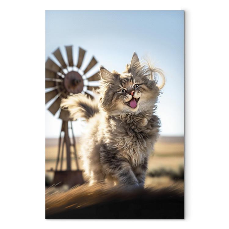 Canvas Print AI Maine Coon Cat - Smiling Fluffy Animal in Don Quixote Style - Vertical