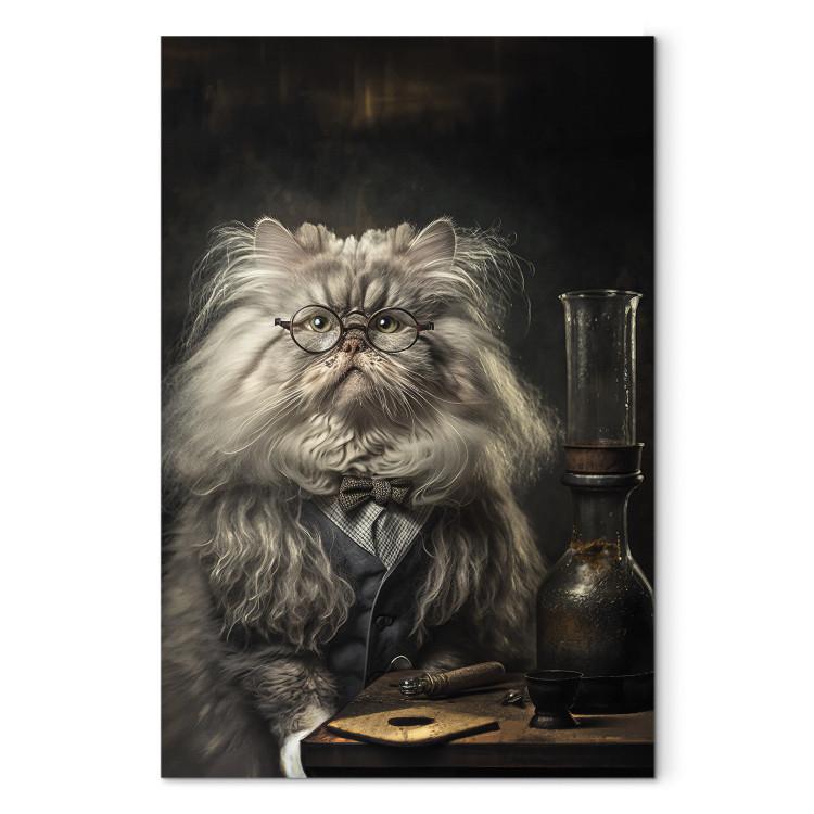 Canvas Print AI Persian Cat - Portrait of a Fantasy Animal in the Guise of a Professor - Vertical