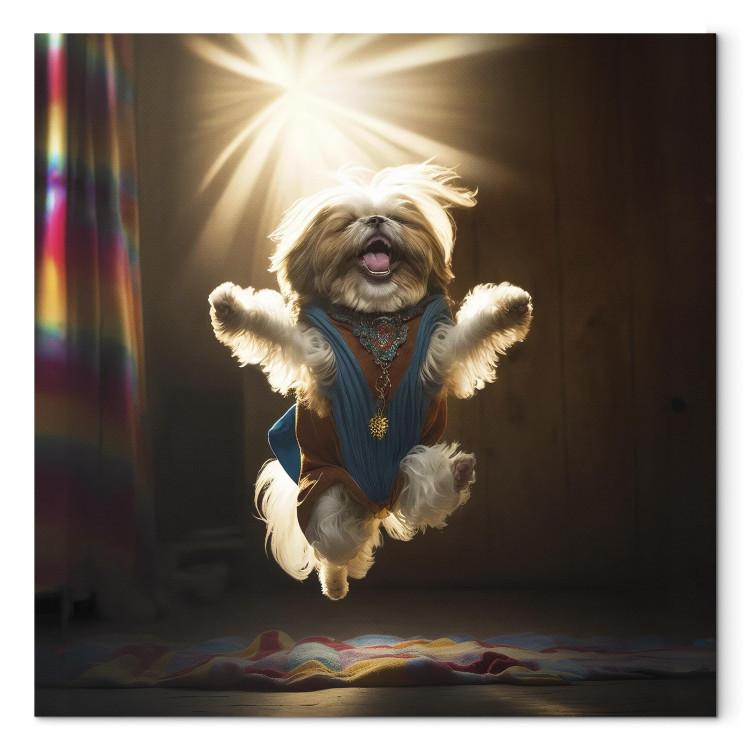 Canvas Print AI Shih Tzu Dog - Jumping Animal Against the Rays of the Sun - Square