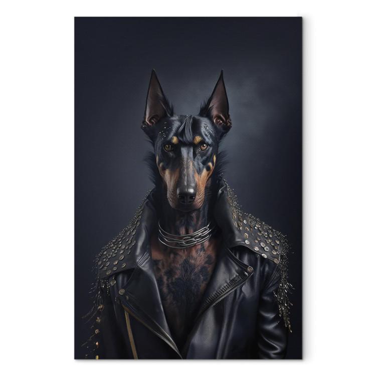 Canvas Print AI Doberman Dog - Rock Style Animal Fantasy Portrait - Vertical