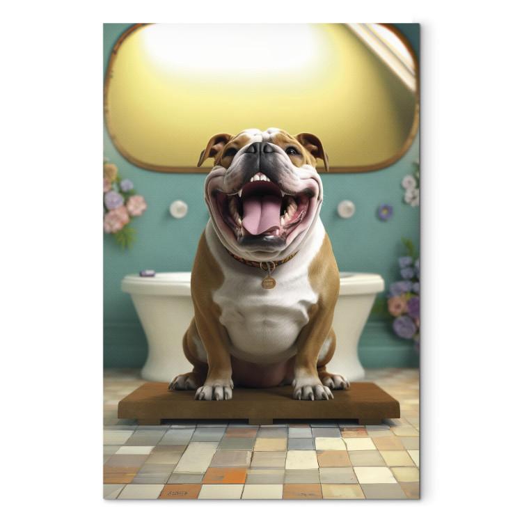 Canvas Print AI French Bulldog Dog - Animal Waiting In Colorful Bathroom - Vertical