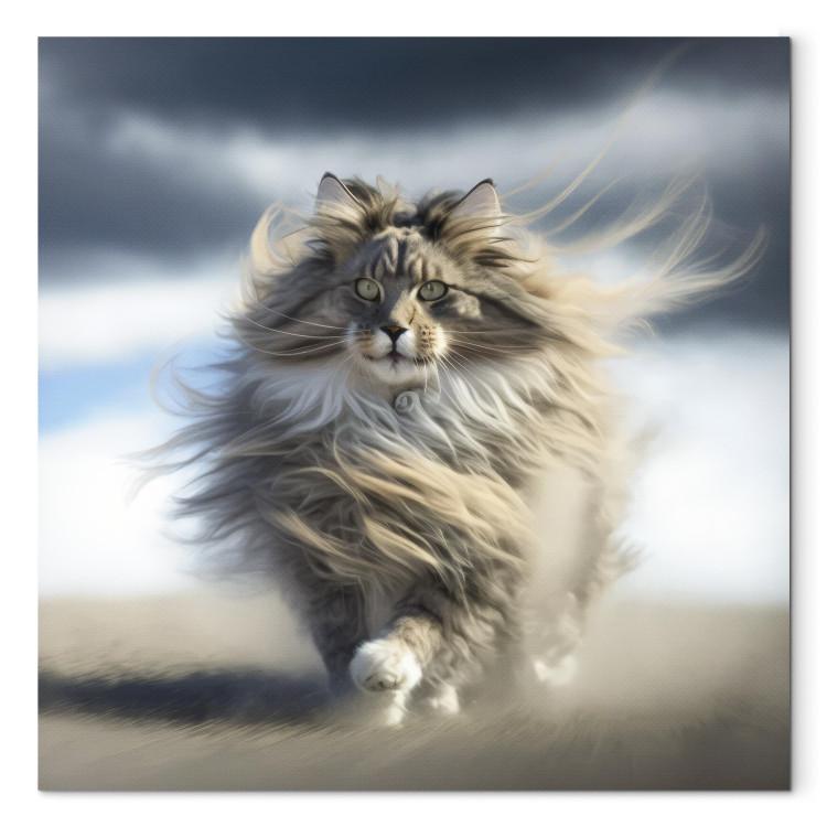 Canvas Print AI Maine Coon Cat - Strutting Animal With Flowing Hair - Square