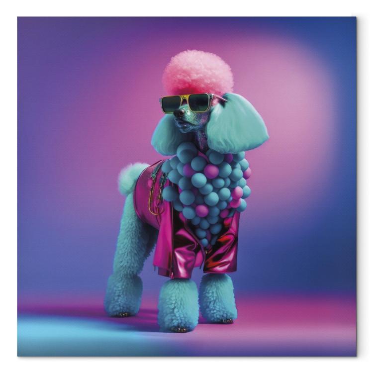 Canvas Print AI Dog Poodle - Fluffy Animal in a Fashionable Colorful Outfit - Square