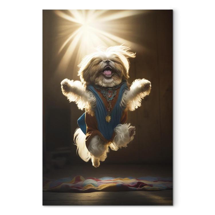 Canvas Print AI Shih Tzu Dog - Jumping Animal Against the Rays of the Sun - Vertical