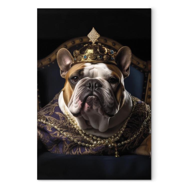 Canvas Print AI Dog English Bulldog - Animal Fantasy Portrait Wearing a Crown - Vertical