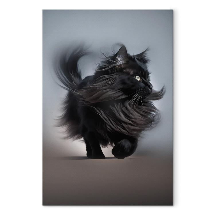 Canvas Print AI Maine Coon Cat - Walking Animal With Long Black Hair - Vertical