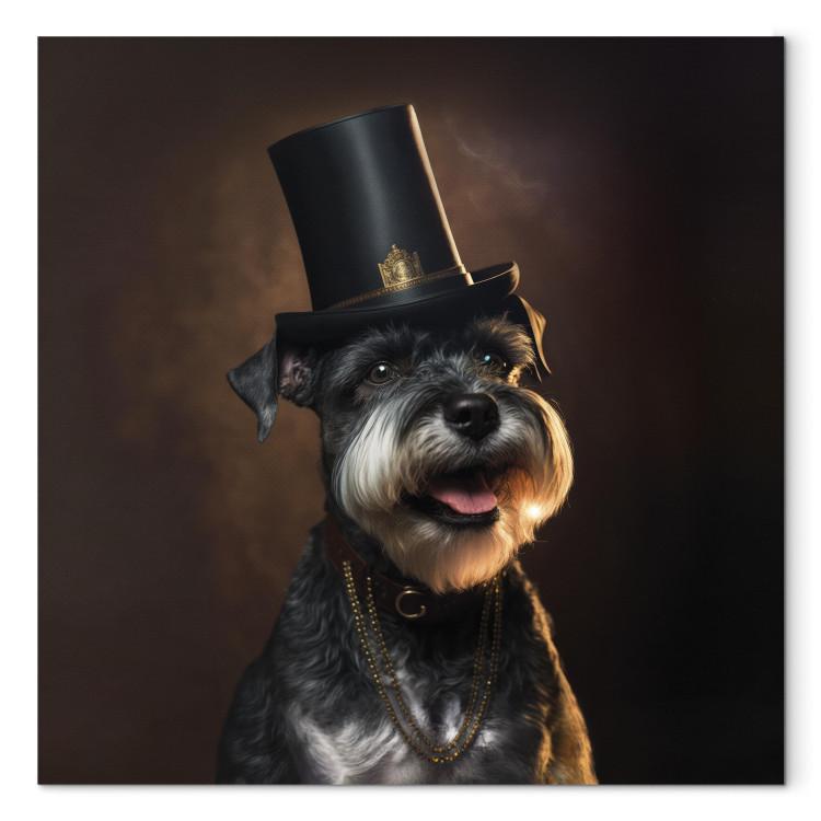 Canvas Print AI Dog Miniature Schnauzer - Portrait of a Cheerful Animal in a Top Hat - Square