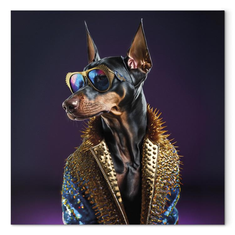 Canvas Print AI Doberman Dog - Animal Fantasy Portrait With Stylish Glasses - Square