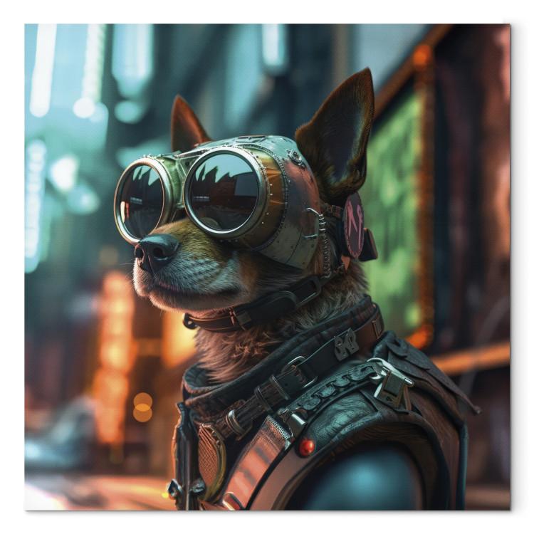 Canvas Print AI Dog Chihuahua - Cyberpunk Style Animal Fantasy Portrait - Square