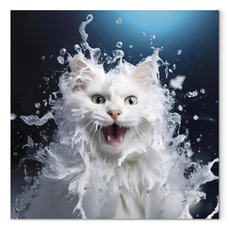 Canvas Print AI Norwegian Forest Cat - Wet Animal Fantasy Portrait - Square