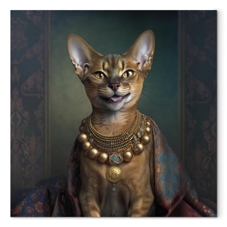 Canvas Print AI Abyssinian Cat - Animal Fantasy Portrait With Golden Necklace - Square