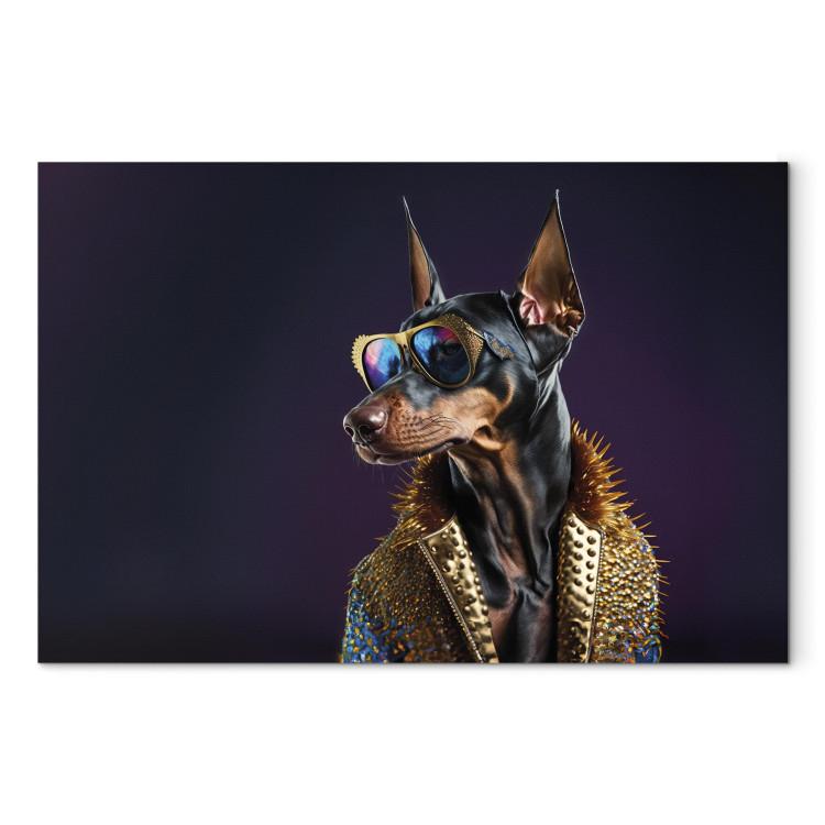 Canvas Print AI Doberman Dog - Animal Fantasy Portrait With Stylish Glasses - Horizontal
