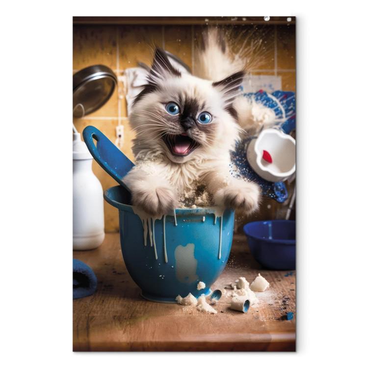 Canvas Print AI Ragdoll Cat - Fluffy Animal While Playing in the Kitchen - Vertical