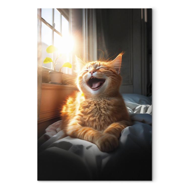 Canvas Print AI Maine Coon Cat - Ginger Happy Animal in the Sunshine - Vertical