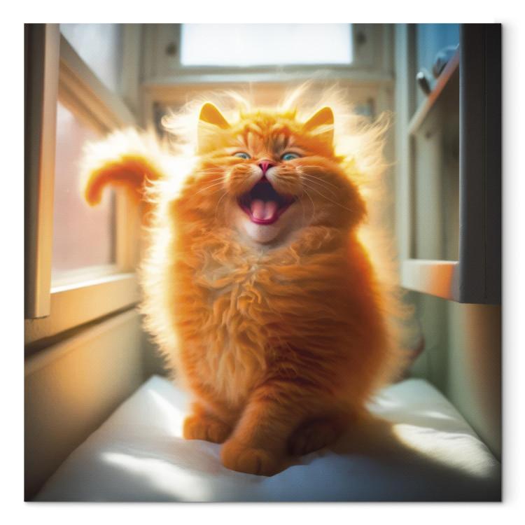 Canvas Print AI Norwegian Forest Cat - Smiling Red Animal With Long Hair - Square