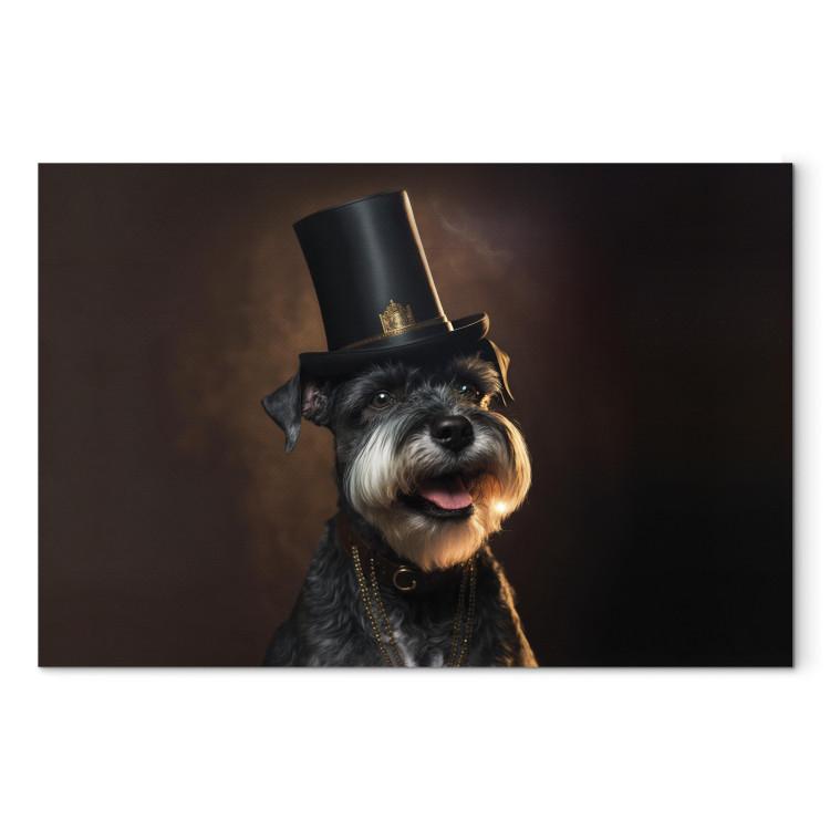 Canvas Print AI Dog Miniature Schnauzer - Portrait of a Cheerful Animal in a Top Hat - Horizontal