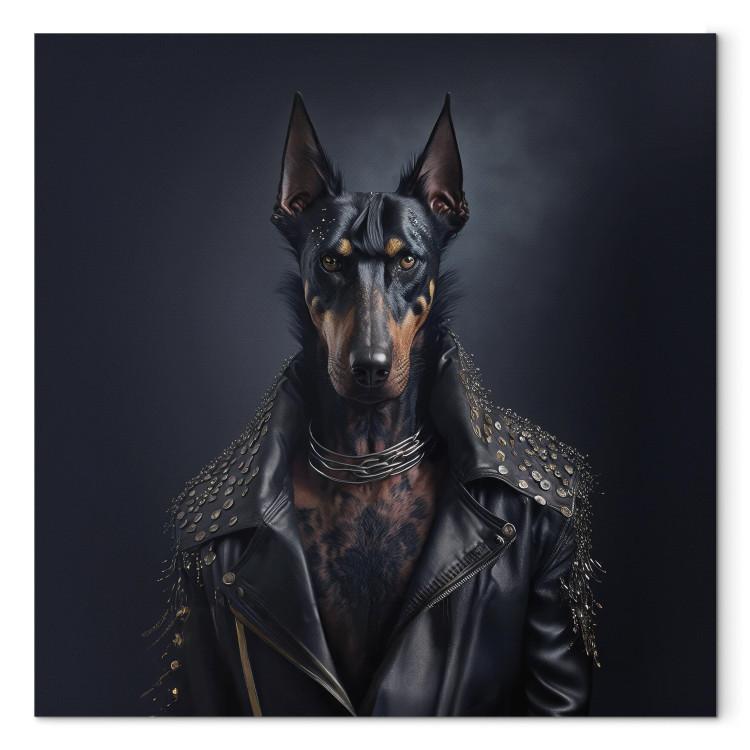 Canvas Print AI Doberman Dog - Rock Style Animal Fantasy Portrait - Square