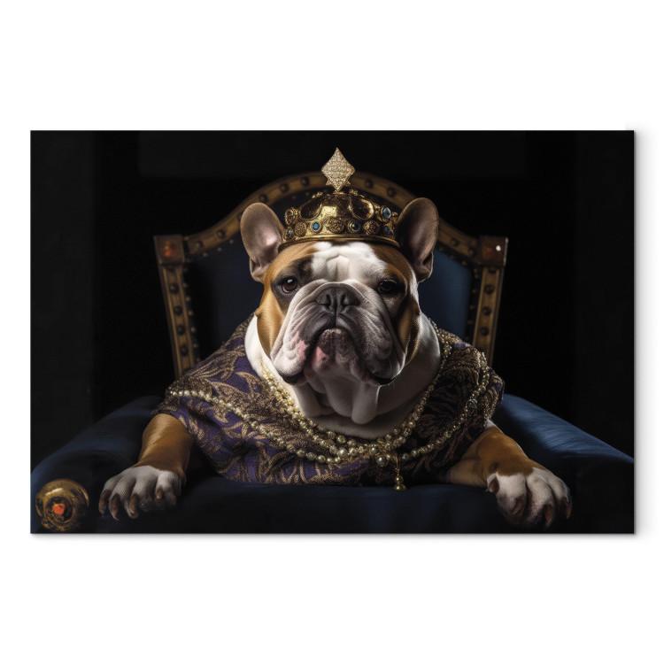 Canvas Print AI Dog English Bulldog - Animal Fantasy Portrait Wearing a Crown - Horizontal