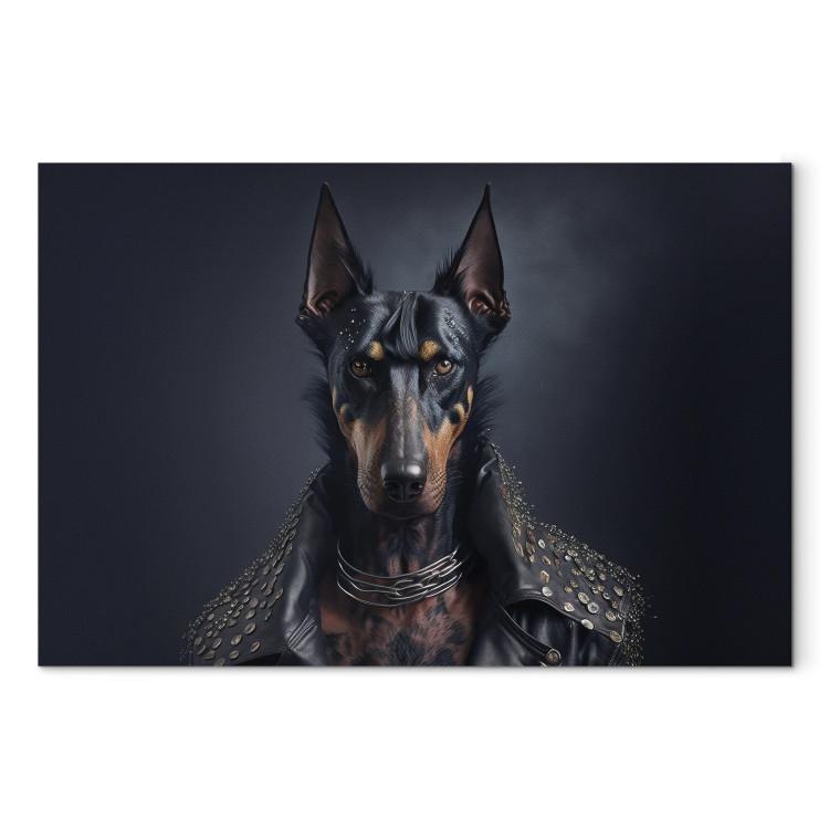 Canvas Print AI Doberman Dog - Rock Style Animal Fantasy Portrait - Horizontal