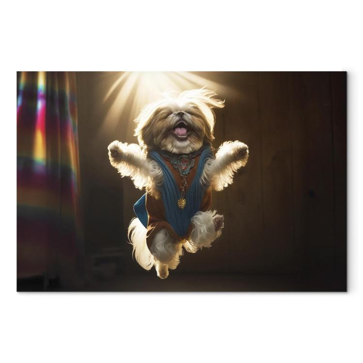 Canvas Print AI Shih Tzu Dog - Jumping Animal Against the Rays of the Sun - Horizontal