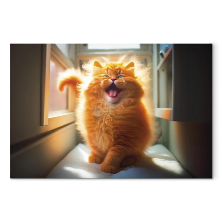 Canvas Print AI Norwegian Forest Cat - Smiling Red Animal With Long Hair - Horizontal