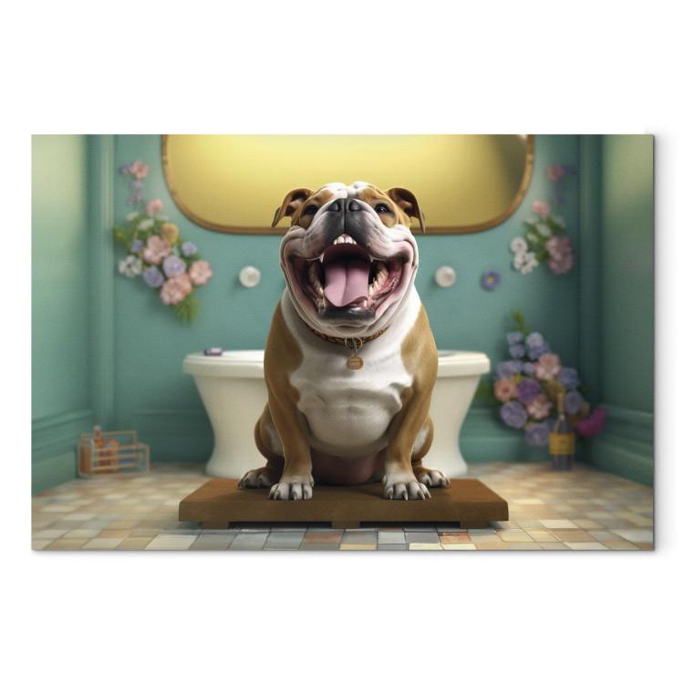Canvas Print AI French Bulldog Dog - Animal Waiting In Colorful Bathroom - Horizontal